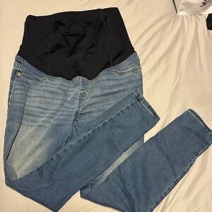 Maternity Skinny Jeans with Black Stretch Panel - Light Blue Denim